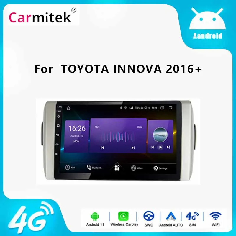 10,1-ДЮЙМОВЫЙ Android для TOYOTA INNOVA 2016 + Мультимедийная видеонавигация Экран монитора Carplay Bluetooth Без 2 Din