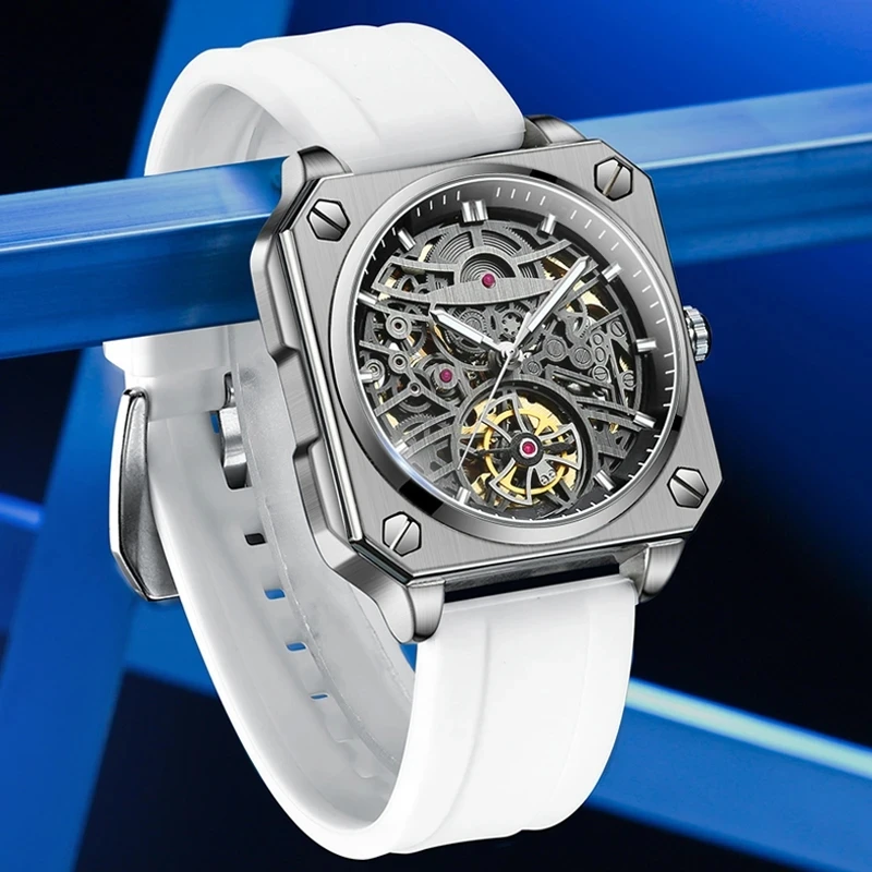 2023 Новая коробка BINBOND H1133 Механические часы Tourbillon Мужские с автоматическим стальным ремешком Мужские часы со скелетом Лучший бренд класса Люкс
