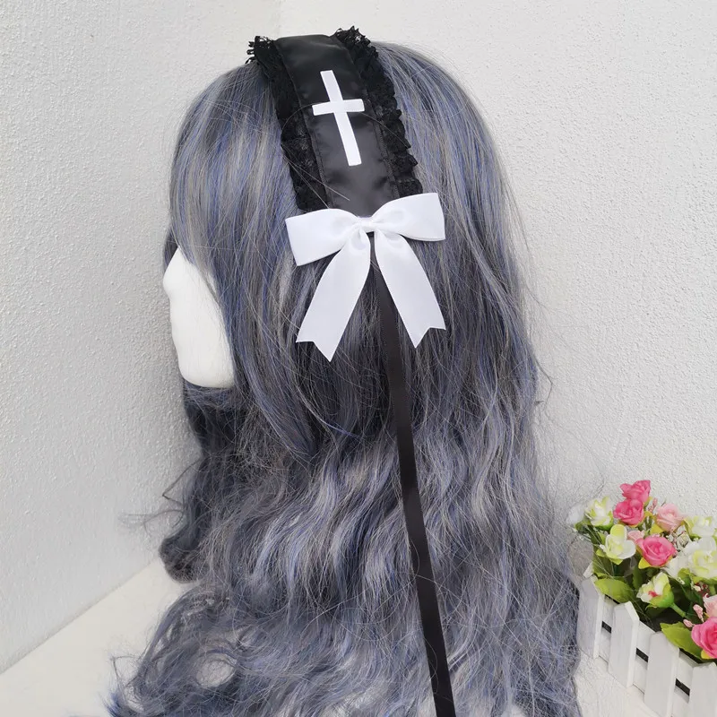головной убор лолиты Темный головной убор крест монахини готической субкультуры повязка для волос готическая лолита аниме аксессуары
