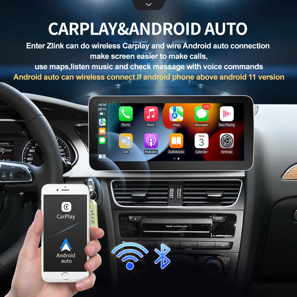 8,8-дюймовая 8-ядерная автомагнитола Android 12 Стерео для Audi A1 Q2 WIFI Carplay SIM Google GPS IPS Сенсорный экран
