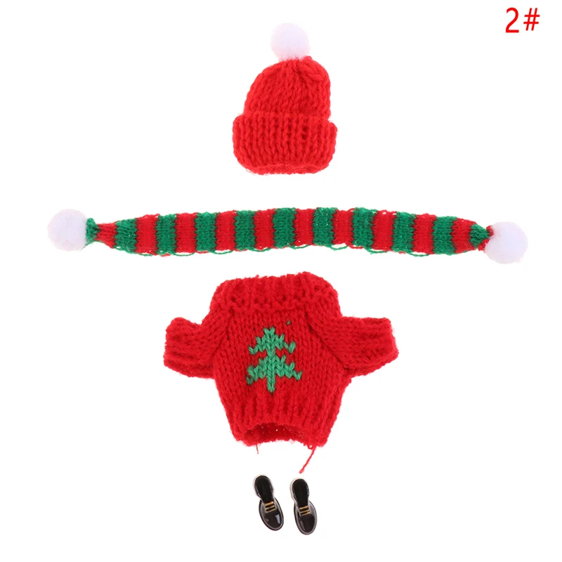 1 комплект кукольного домика, мини-вязаный свитер, Шапка, Шарф, обувь, Рождественская одежда для кукол 25 см, аксессуары для кукол