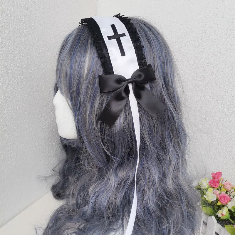 головной убор лолиты Темный головной убор крест монахини готической субкультуры повязка для волос готическая лолита аниме аксессуары