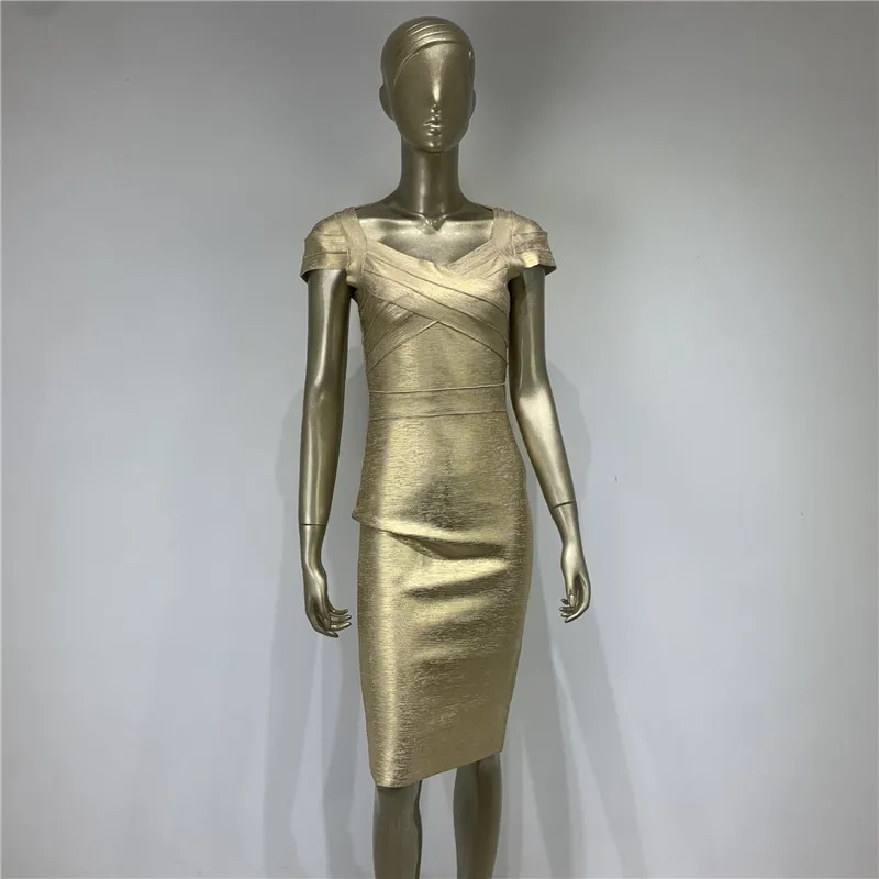 Летнее Бандажное платье с принтом золотой фольгой, короткий рукав, V-образный вырез, облегающее платье Миди, Элегантное женское платье для вечеринок знаменитостей