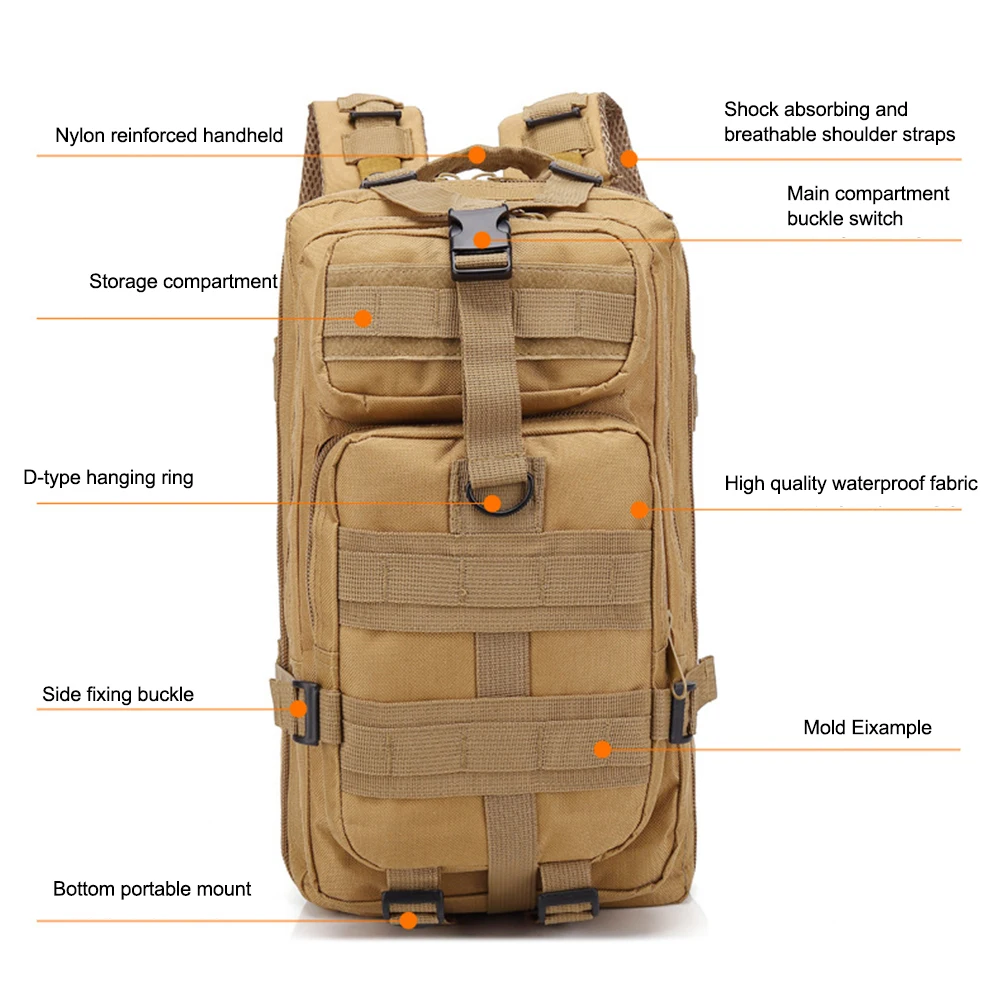 Мужская походная сумка для кемпинга, морозостойкий военный рюкзак 3P, регулируемые ремни для снятия давления для пеших прогулок, кемпинга, альпинизма