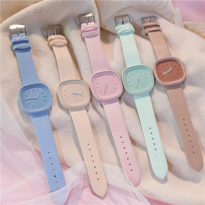 Роскошные женские кварцевые часы Sweet Watch Корейского бренда Square, модные женские водонепроницаемые часы из искусственной кожи, простые наручные часы.