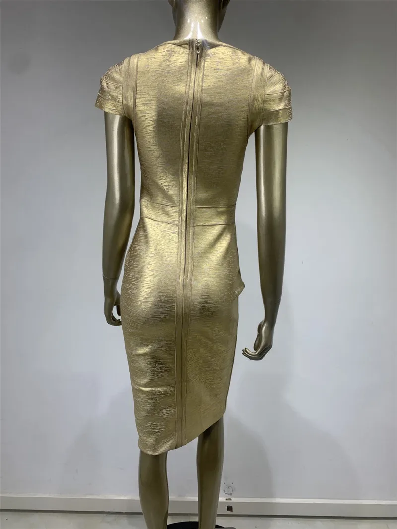 Летнее Бандажное платье с принтом золотой фольгой, короткий рукав, V-образный вырез, облегающее платье Миди, Элегантное женское платье для вечеринок знаменитостей