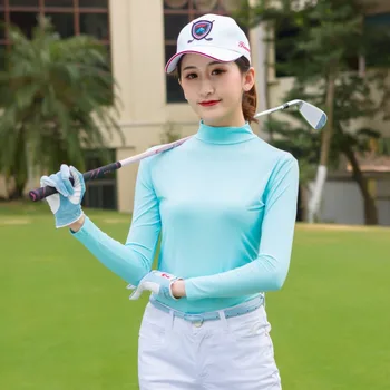 TTYGJ Одежда для гольфа Весенне-летняя солнцезащитная одежда, женская футболка с подкладкой из ледяной нити, футбольная рубашка с длинным рукавом