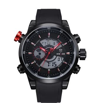 WEIDE 3401 Мужские кварцевые наручные часы с двойным электронным дисплеем из искусственной кожи (черный + красный)