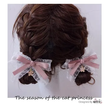 аксессуары для волос в стиле лолиты, цветущая вишня, розовая заколка для волос, боковой зажим, японская милая заколка с бантом, головной убор