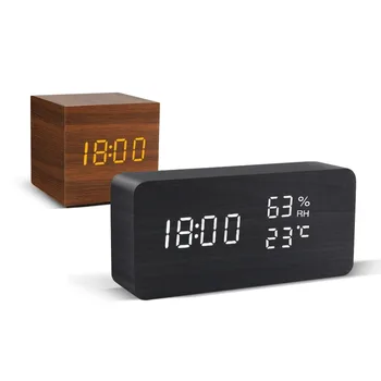 Будильник Светодиодный деревянный столик для часов с голосовым управлением Цифровые настольные часы Wood Despertador с питанием от USB/AAA