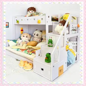 Двухслойная детская кроватка, хлопковая кукольная мебель, постельные принадлежности для кукол, матрас 20 см, макет сцены bjd, одеяло, аксессуары для подушек
