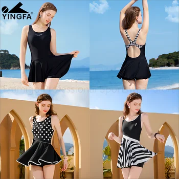 Женская юбка для плавания YINGFA One Piece Swimsuit Woman 2023, Черная пляжная одежда с открытой спиной, Модный Спортивный стиль, купальник
