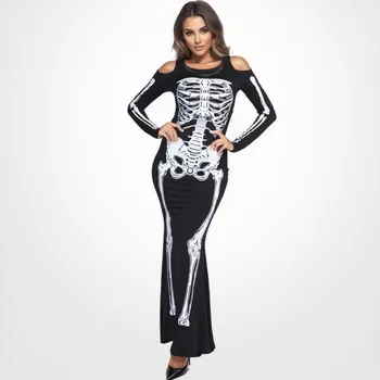 Женское платье со скелетом на Хэллоуин, страшный косплейный костюм, готическая одежда для девочек-подростков