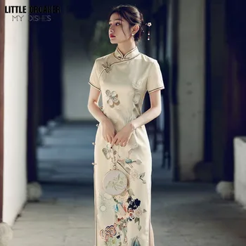 Женское Ципао в новом ретро-стиле, Молодежный стиль 2023, улучшенное платье, китайский Высококачественный Шанхайский Женский летний длинный Чонсам