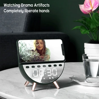 Зеркало-будильник Беспроводной динамик с телефонной стойкой 3D Стереомузыкальный громкоговоритель для офисного стола дома