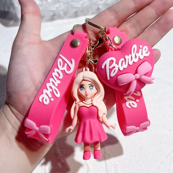 Каваи Барби Розовая цепочка для ключей Мультяшная кукла Барби Сумка для девочек Подвесные Украшения Брелок для ключей Украшения Аниме Брелок Модель Игрушки Подарки