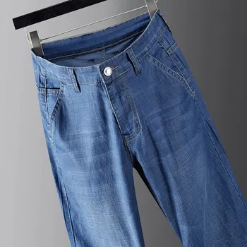 Летние Мужские брюки 2023 Новые Поступления, Тонкие Прохладные Удобные Мягкие мужские джинсовые брюки-стрейч, Деловые Модные Прямые Повседневные брюки