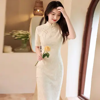 Летний Чонсам, Новое ретро-платье Ципао в китайском стиле для молодых девушек средней длины, Белое милое повседневное праздничное платье 2022 г.