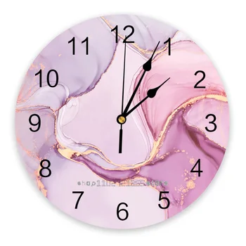 Мраморные Градиентно-Розовые Часы Для Гостиной Домашнего Декора Большие Круглые Настенные Часы Без Звука Кварцевые Настольные Часы Украшение Спальни Настенные Часы