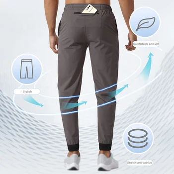 Мужские брюки для бега с большим эластичным карманом для бодибилдинга, повседневные тканые брюки с карманами