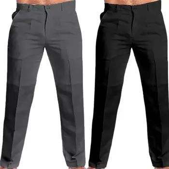 Мужские брюки, однотонные облегающие длинные брюки со средней посадкой, карманы на молнии и пуговицах, Прямые брюки для отдыха, уличная одежда