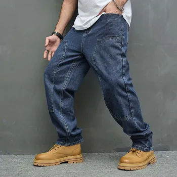 Мужские ретро брюки в стиле хип-хоп, уличные джинсовые брюки, приталенная прямая трубка, Harajuku, большие размеры, свободные мешковатые джинсовые брюки, брюки-карго