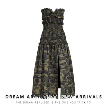 Нишевое дизайнерское индивидуальное платье-бандо 2023, летнее новое камуфляжное платье высокого класса с пластиковой талией, тонкая длинная юбка с разрезом, женская