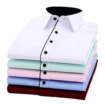 Новая мужская однотонная рубашка с длинными рукавами, деловая повседневная профессиональная рубашка большого размера