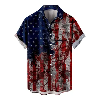 Новые мужские рубашки с американским принтом, повседневная модная летняя гавайская рубашка с короткими рукавами, винтажные мужские рубашки и блузки Camisa