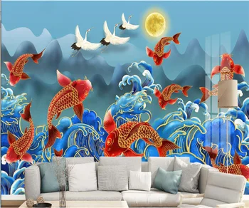 Новый китайский пейзаж карп золотая рыбка картина гостиная в стиле шинуазри спальня фон украшение стен 3D обои фреска