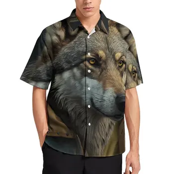 Пляжная рубашка Wolf С потрясающими портретами, элегантная одежда, гавайские повседневные рубашки, мужские модные блузки, дизайнерские топы с короткими рукавами, большой размер