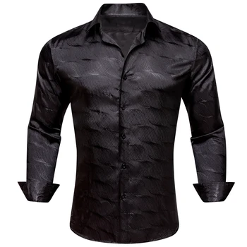 Роскошные рубашки для мужчин, шелковый атлас с длинным рукавом, черные однотонные мужские блузки приталенного кроя, повседневные вечерние топы, дышащие Barry Wang