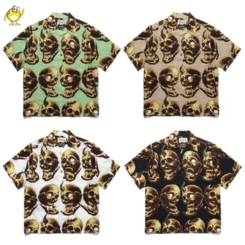 Рубашка Hawaii Ghost Skull WACKO MARIA 2023 Летняя Мужская Женская Уличная одежда с пуговицами на лацканах Повседневного пляжного стиля