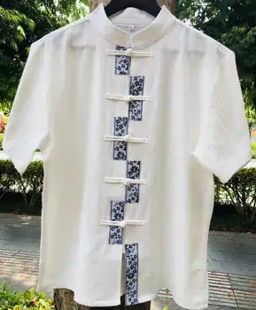 Тайская Мужская Рубашка Летние Топы Винтажного Белого Цвета
