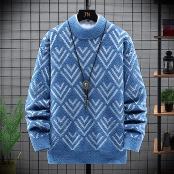 Теплый свитер с объемным рисунком, пуловер с круглым вырезом, облегающий свитер, топ, Вязаный мужской Рождественский пуловер 2023, НОВИНКА