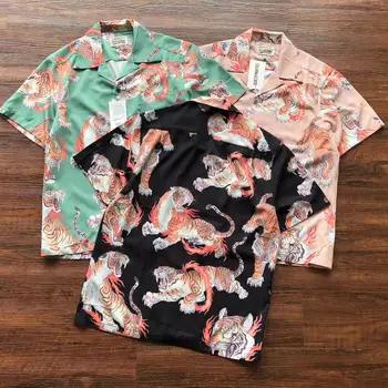 Уличная одежда, Рубашки с лацканами, Мужская и Женская футболка Wacko Maria с тигровым принтом, Гавайская пляжная футболка