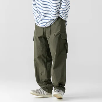 Хан Лу, японские мужские рабочие брюки с плиссированным дизайном, осенние новые уличные свободные повседневные брюки с объемными карманами