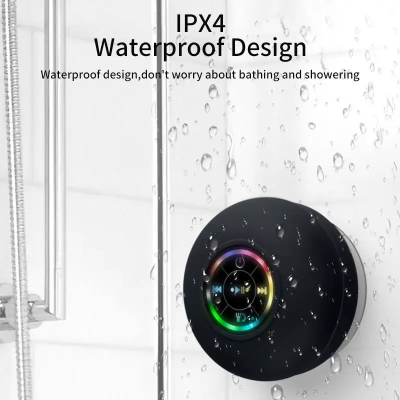2023 Новый Bluetooth-динамик для ванной комнаты, светодиодная подсветка | PX4, водонепроницаемая силиконовая присоска, легкий портативный динамик для ПК, домашний Открытый