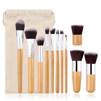 11 кистей для макияжа с бамбуковыми ручками и сумкой для хранения