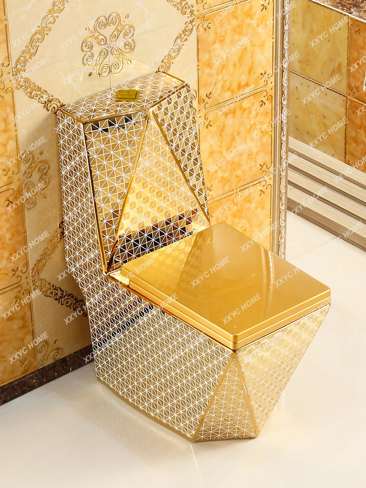 Бытовой слив, Золотой сифон для унитаза, Водосберегающий Европейский туалет, Квадратная керамика алмазного цвета, Санитарные изделия