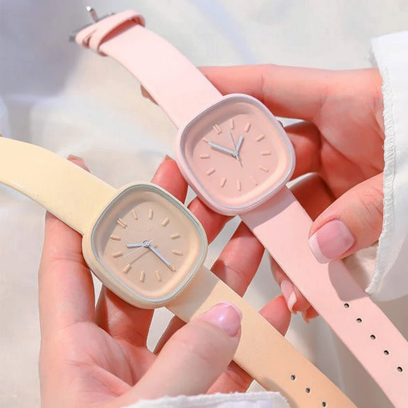 Роскошные женские кварцевые часы Sweet Watch Корейского бренда Square, модные женские водонепроницаемые часы из искусственной кожи, простые наручные часы.