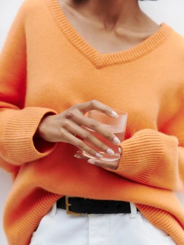 2023 Новый Женский осенний свитер хорошего качества с V-образным вырезом, теплые толстые вязаные пуловеры, Зимний свитер с длинным рукавом, Pull Femme