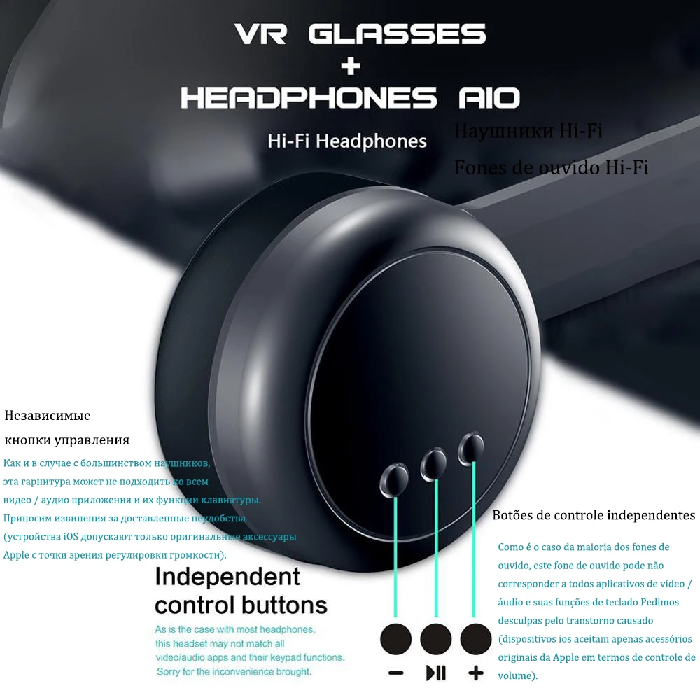 3D VR Гарнитура Смарт Очки Виртуальной Реальности Шлем для Смартфонов Телефонные Линзы с Контроллерами Наушники 7 Дюймов Бинокль