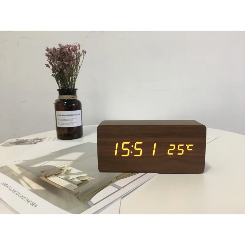 Будильник Светодиодный деревянный столик для часов с голосовым управлением Цифровые настольные часы Wood Despertador с питанием от USB/AAA