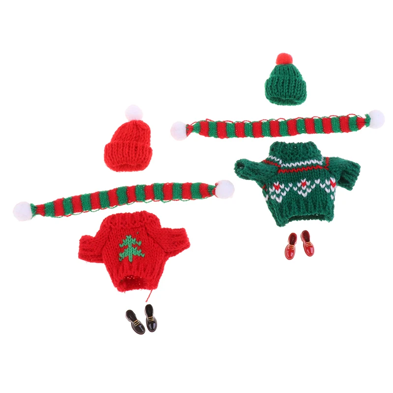 1 комплект кукольного домика, мини-вязаный свитер, Шапка, Шарф, обувь, Рождественская одежда для кукол 25 см, аксессуары для кукол