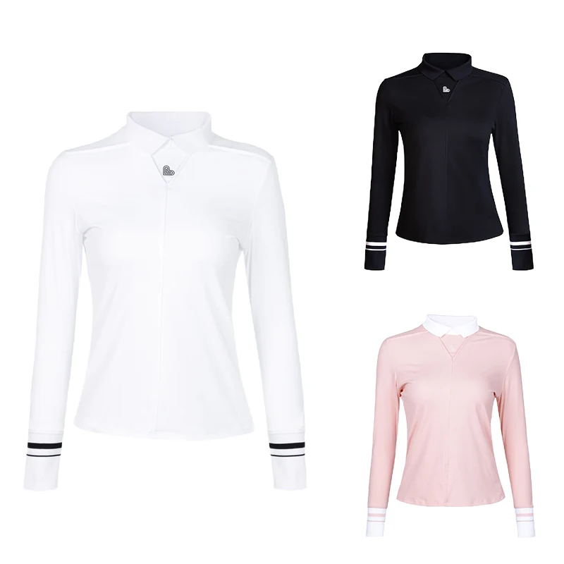 Женская футболка Love Golf, Тонкая футболка с длинным рукавом, женские повседневные топы с высокой эластичностью, осенняя рубашка для гольфа с отложным воротником, спортивная одежда