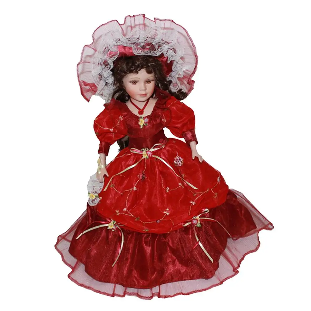40-сантиметровая фарфоровая кукольная модель в платье и шляпке для домашнего декора