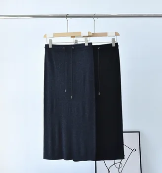 naizaiga 100 шерстяная камвольная юбка из чистой шерсти женская сумка с высокой талией и эластичным шнурком прямого вязания, юбка на бедрах