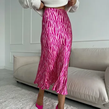XJBAXXY/ Женская летняя высококачественная французская элегантная юбка с принтом 2023, женская модная юбка трапециевидной формы средней длины 