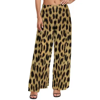 Брюки с животным рисунком, Леопардовый принт, домашние широкие брюки, женские прямые брюки с принтом для улицы большого размера